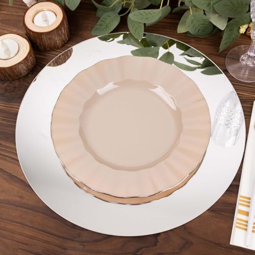 10 platos decorativos redondos espejo de plástico plateado 13" miniatura 5