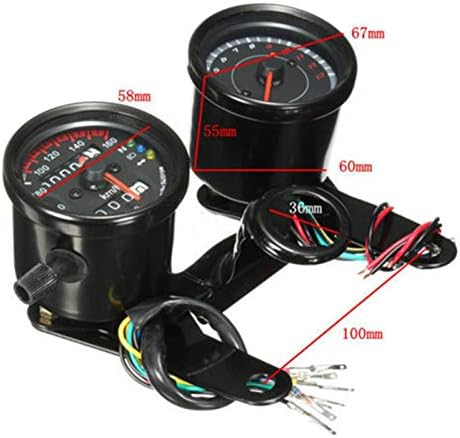 Motorcycle Black LED Tachometer Km/H Speedometer Odometer Gauge W/Bracket Cafe Racer Old School Bobber Touring
