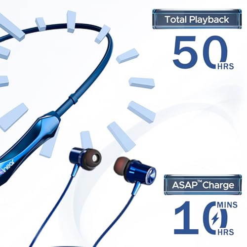 Image of inear DJ M7 Neckband Bluetooth Earphones | Upto 50H Playtime | Magnetic On /Off, ENC for Clear Calls | Water & Dust Resistant, Deep Bass | Fast Charging, Wireless Earphones for Music & Calls | Blue