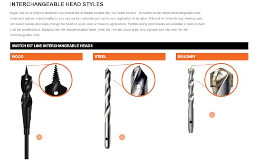 Eagle Tool US ET375 Installationsbohrer, Wechselschalter-Bit, Schraubspitze, Schwarz, 3/8 Zoll, ETS375, Made in USA