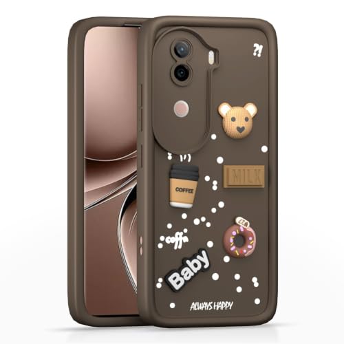 Image of Bintage Cute Fun Taddy Cartoon 3D Ball Bear Milk Donut Coffee Cup Silicon Case Full Body & Camera Protection Back Cover Compatible for Vivo V40e 5G - Brown