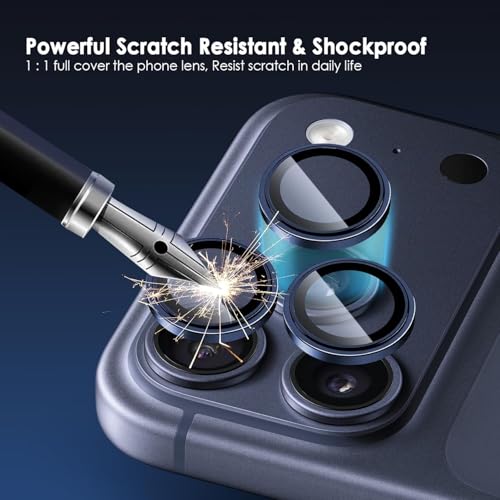 Image of Camera Lens Protector Compatible with iPhone 17 Pro / 17 Pro Max - 9H Tempered Glass Lens Guard, HD Clear, Anti-Scratch, Anti-Drop Camera Protection Ring Blue, Aluminum Alloy