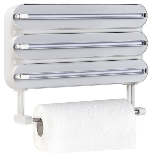 Quasziwa Distributeur Papier Aluminium et Film avec Port Essuie Tout - Magnétique et Murale sans Percer, Derouleur Film Alimentaire avec Coupeur pour Cuisine...