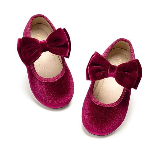 Image of PHIRAMIN Toddler Flower Girl Glitter Dress Shoes Little Girl Ballet Flats Bow Wedding Party