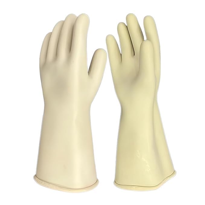 11000 KVA Safety Electrical Insulated Latex Rubber Seamless Handle Gloves 14 inch (355mm, Yellow) Pack of 1 Pair