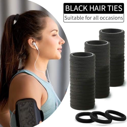 Image of Bessrung 100PCS Black Seamless Elastic Hair Ties No Damage for Women Girls