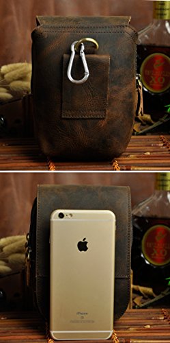 Le'aokuu Mens Genuine Leather Vintage 6" Outdoor Small Hook Pouch Bum Waist Bag Pack (Dark Brown 1)4