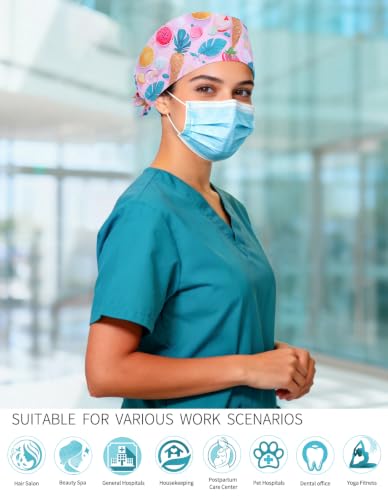 Image of Kousenpu Scrub Caps for Women, Adjustable Women's Surgical Cap with Buttons, Breathable Cute Design for Nurses and Doctors