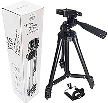 FETE PROPZ New Tripod Stand Foldable Aluminium Tripod for Mobile Phone & Camera 3120 Tripod Stand Adjustable and Foldable Tripod Stand with Mobile Clip Holder Black
