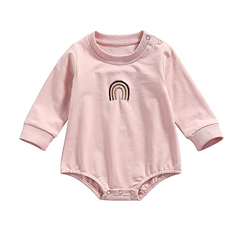 Twopumpkin Baby Girl Crewneck Sweatshirts Oversized Knit Sweater Shirts Long Sleeve Romper Pullover Top Cute Fall Winter Clothes (B Boho Rainbow Pink,12-18 Months)