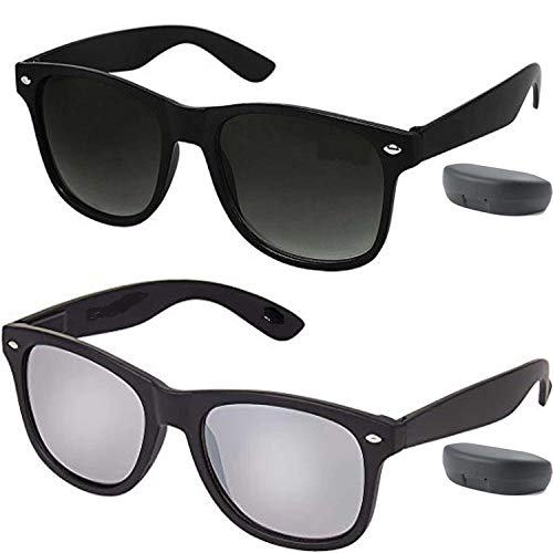 Image of Y&S Unisex UV Protected Sunglasses For Mens Womens In Black And Silver Combo Of 2 Man Woman Sun glasses Goggles Set (IHU8-8MXB-5W1K)