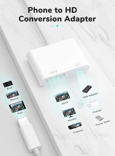 Image of Apple MFi Certified Lightning to HDTV Digital AV Adapter 1080P HD Video Sync Screen Connector Cable with Charging Port Compatible with iPhone 14 /13 /12 /11 / X / 8 /7 / iPad on HDTV /Projector /Monitor