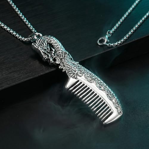 Dragon Mustache Comb Necklace for Men - Stainless Steel Pendant with Fine Tooth Comb, Portable Beard Grooming Tool on Chain, Cool Dragon Design Gift for Husband Boyfriend Dad Father — view 6