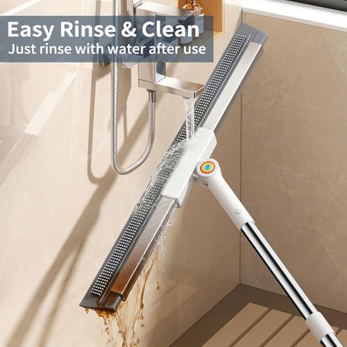 Image of Floor Squeegee for Concrete Floor, Squeegee for Floor with 180 Rotating Head & 63 inch Long Handle, Garage Squeegee Broom for Epoxy Floor, Pet Hair, Water Removal, Bathroom Tile, Shower Glass, Carpet