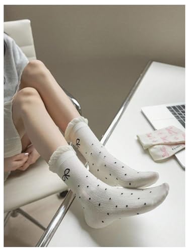 WDIRARA Women's 4 Pairs Cute Bow Ankle Socks Novelty Soft Frilly Sock for girl teen3