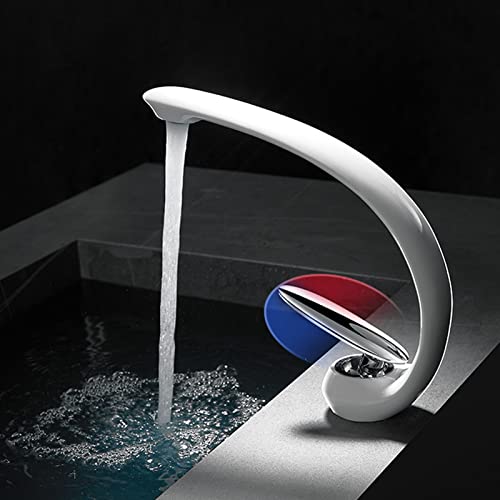 Robinet d'évier de salle de bain monotrou blanc au design épuré - 6