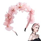 Thinslimer Flowers Headband Pearl Pink Floral Hairbands Summer Costume Hair Accessories for Women