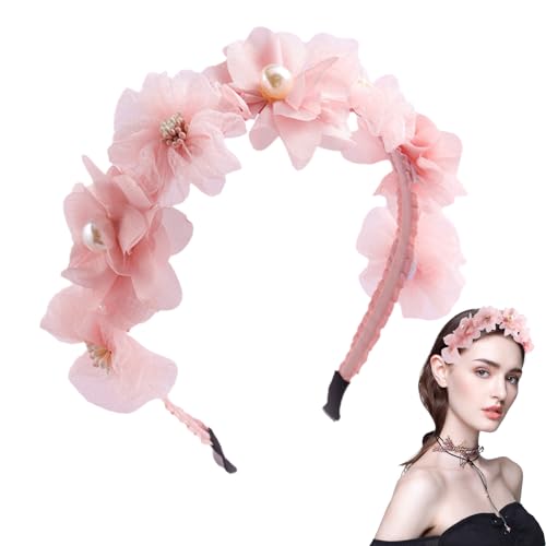Thinslimer Flowers Headband Pearl Pink Floral Hairbands Summer Costume Hair Accessories for Women