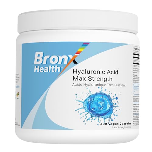 BRONX Hyaluronic Acid Max Strength for Skin, Tissues & Joints | 400 Capsules | Helps in Collagen Formation | High Molecular Weight | Powder Pills | Bulk Supplement