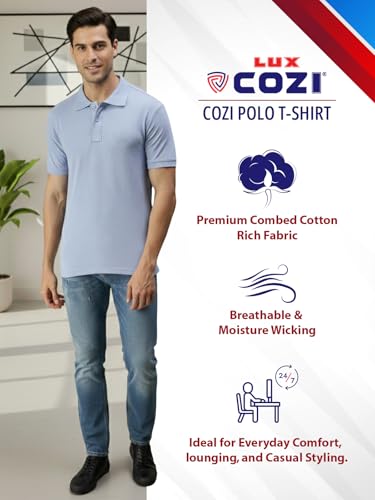 Image of Lux Cozi Men's Cotton Solid Polo Tshirt | Collar Tshirts | Half Sleeves | Stylish & Premium All Day Wear | Pack of 1