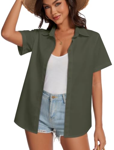Image of Women Hawaiian Shirt Button Down Summer Tops Beach Short Sleeve Blouse