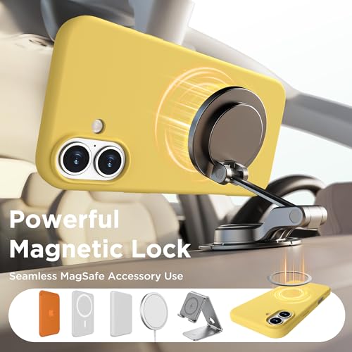 Image of Magnetic for iPhone 16 Case, Compatible with MagSafe, Liquid Silicone Phone Cover with Screen Protector & Camera Protector, Soft Anti-Scratch Microfiber Lining Inside 6.1 inch, Yellow