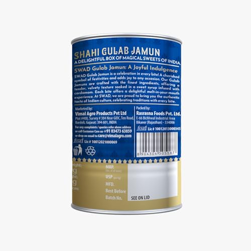 Image of SWAD Shahi Gulab Jamun 500g Tin | Mouth-Watering Indian Mithai | Ready to Serve | Traditional Indian Sweet | Soft, Spongy, and Perfect for Celebrations & Festivals