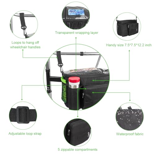 Image of Large Walker Bag with Water Cup Holder,Walker Basket,Foldable Walker Storage Bag,Side Walker Bag,Walker Side Access Bag Organizer Pouch Tote,Scooters or Rollator Walkers (Black)