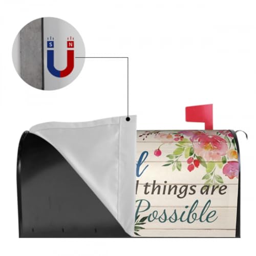 Image of Spring Summer Mailbox Cover Magnetic with God All Things are Possible Mailbox Wrap 21 inchx18 inch Peony Flowers Inspirational Standard Size Letter Post Cover for Yard Garden Outdoor Outside