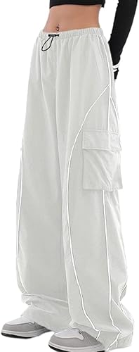 Y2K - Pantalones deportivos de paracaídas para mujer, de tiro bajo, holgados, de pierna ancha, pantalones cargo para mujer