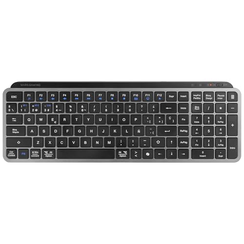 Mars Gaming MK-SILENKEYS, Español, Teclado Inalámbrico Full-Format Compacto, Perfil Bajo, Switches Tijera Silenciosos, Tecla Copilot AI, Bluetooth 5.1 Dual 2.4GPRO, Batería 200h, PC, Mac, Negro