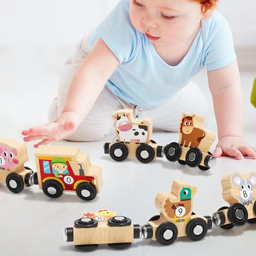 Jeu de train en bois de la ferme transportable pour enfant dès 18 mois - 2