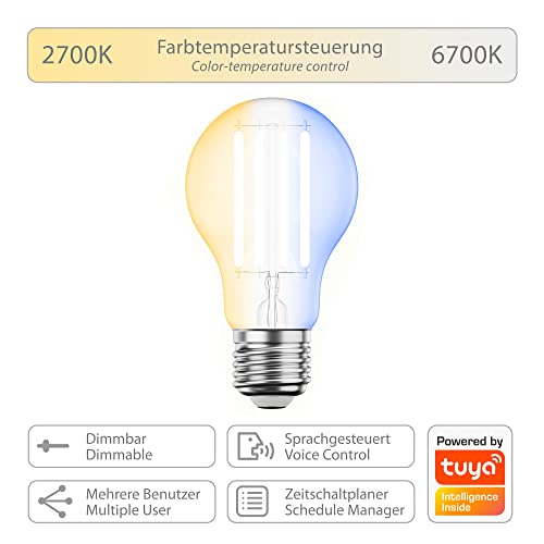 ledscom.de E27 LED Bulb, A60, Warm White - Cool White (2700-6700 K), 7 W, 1005lm, Smart Home, WLAN, Alexa - Image 3