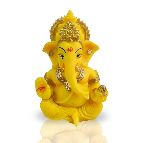 Image of 3.5 Inch Ganesha Idol Car Dashboard Idol Ganesha Murti Ganpati Idol for Home Decor Lord Ganesh Statue Gift for Office Desk Puja Room Figurine Decoration (Yellow)