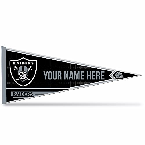 Image of Rico Industries NFL Football Las Vegas Raiders Personalized - Custom 12 inch x 30 inch Soft Felt Pennant - EZ to Hang