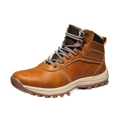 EFRJUWI Botas de nieve felpa piel, zapatos invierno impermeables for hombres, botas altas for exteriores para Trail Urbano(Light Brown,44)