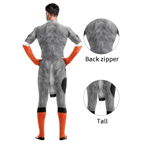 Image of Animal Full Bodysuit for Men Muscle Spandex Jumpsuit Furry Costume with Big Tail for Adult Cosplay Halloween Party