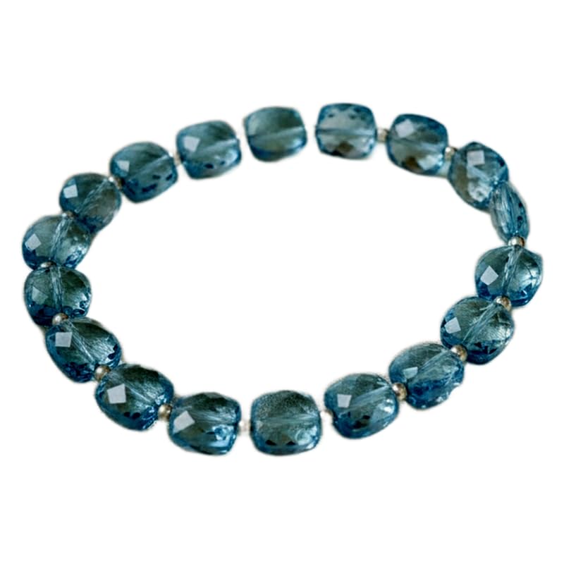 Bracelet topaze bleue 8mm en pierre naturelle taillée bijoux fait main LK_SLNK_00266