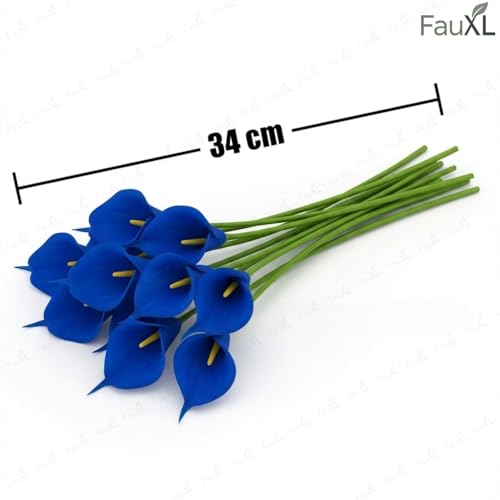 Image of 10 Pcs Artificial Calla Lily Flowers Bunch for Vase and Flower Pots- Premium Real-Look Faux Lily Stems for Home Decor, Living Room, Bedroom, Office Decoration (Vase not Included) (Blue)