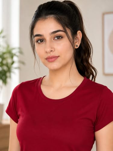 Image of Women Polyester Stretch Regular Fit Round Neck Half Sleeve T-Shirt (Pack of 1)