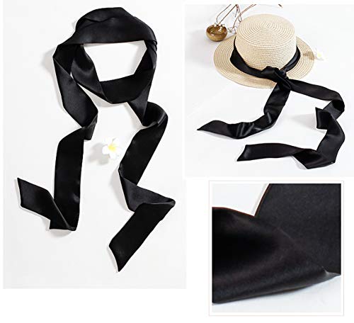 1PCS Black Chiffon Long Scarf Silky Long Narrow Neckerchief Tie Ribbon Scarf Waist Belt for Women Girls3