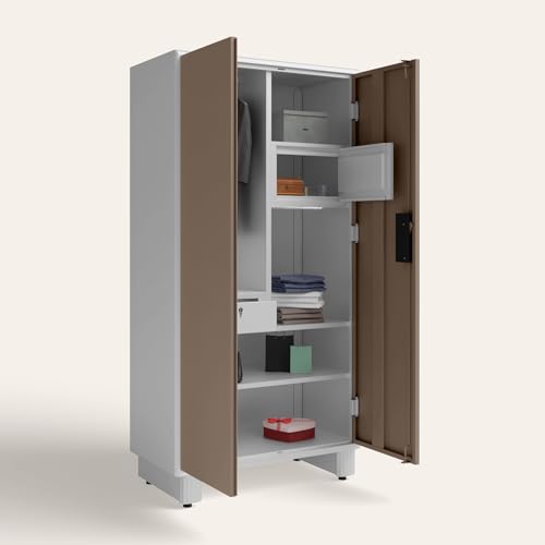 Image of Interio by Godrej Wardrobe H1 2-Door Steel Almirah (Portabella Brown), 1-Year Warranty, 1 Drawer, 1 Locker