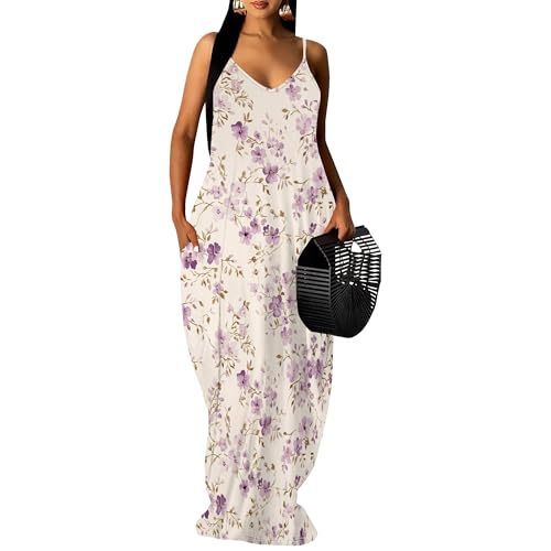 Image of SUZONANA Women Plus Size Summer Maxi Dress Spaghetti Strap Loose Sundress