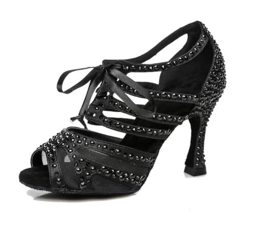 Sandales pour femme avec rubans confortables en satin noir pour danser