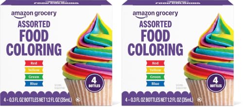 Amazon Grocery, Assorted Food Coloring, Contains Red, Blue, Green, Yellow Bottles, 0.3 Fl Oz (Pack of 8)