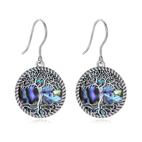 Tree Of Life Earrings for Women Aeonslove Sterling Silver Drop Dangle Earrings Abalone Shell Jewellery Gifts for Mum Ladies Girls Christmas Birthday Cover