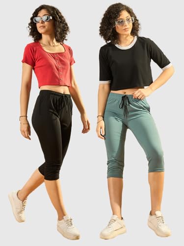Image of Modeve Women Solid Cotton Blend Capri for summer|| Summer Wear
