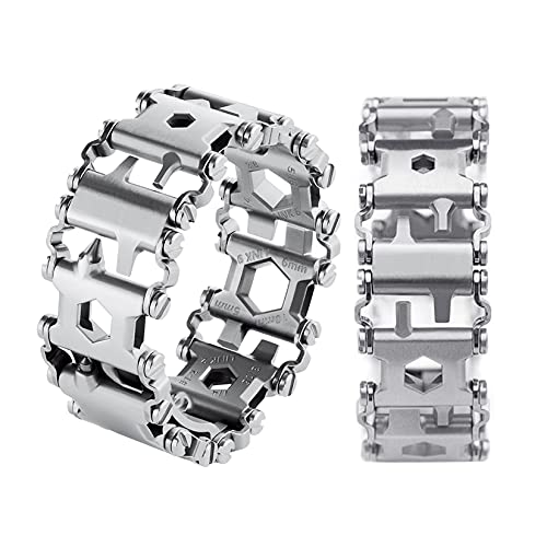 Multitool Bracelet for Men, Stainless Steel Silver Bracelet, 29 Tools Multifunctional Bracelet, Travel Friendly Bracelet, Multitool Survival Bracelet Suitable for Sailing Travel Camping Hiking