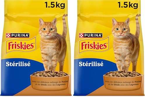 FRISKIES pour Chats Stérilisés Au Poulet, à la Dinde et aux Légumes - Croquettes pour Chat Adulte - 1,5kg (Lot de 2)