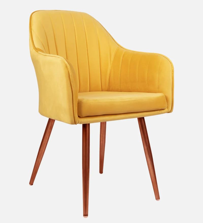 Image of Accent Chair for Living Room| Soft Velvet Fabric Armchair with Multi Colour Leg Options | Modern Chair with Thick Cushion for Home Office restaurent and cafes| 1pc (Bronze Legs, Bright Yellow)